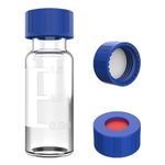 1000 Pcs 2mL Autosampler Vials,HPLC Sample Vials,9-425 Clear Vial with Blue Screw Caps/Writing Patch/Graduation,White PTFE & Red Silicone