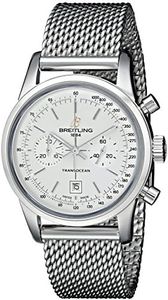 Breitling Men's A4131012-G757SS Analog Display Swiss Automatic Silver Watch, White, bracelet