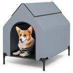 GYMAX Dog House, 2 in 1 Elevated Dog Bed with Weatherproof 600D Oxford Canopy and 2 Top Windows, Dog Tents Pet Shelter Kennel for Outdoor Indoor (Grey, Medium (36 inch))