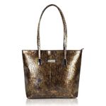 NFI essentials Handbag for Women, Ladies Tote Bags, Crocodile Pattern Tote, Shoulder Shopping handbags for Women, Stylish Ladies Purse,Bags for Women Extra Spacious (I107-Gold)