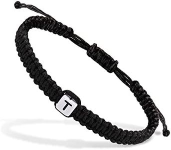 Nymerianoble Initial Bracelet Womens Gifts Jewelry His and Her Bracelets Initial T Handmade Woven Braided Dainty Black Bracelet for Women Teen Girls