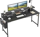 MUTUN Computer Desk with Adjustable Monitor Stand, 63 inch Home Office Desks with Monitor Shelf, 2-Tier Writing Table for Bedroom, Workstation Study Desk with Storage Bag, Black