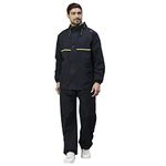 ZEEL Rain Coat For Men Waterproof Casual Style For Bike Riders With Adjustable Hood Along With Inner Pockets,Waterproof Raincoat With Polyester Jacket,Pants&Carrying Pouch,Az03 Navy-Limeyellow Xxl