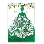 PONATIA 25PCS Green Quinceanera Invitations Glitter Laser Cut Invitations Cards With Envelopes, Printable Inner Sheets For Sweet 16 birthday, Quinceañera Party Invite, XV Años, Quince, Bridal