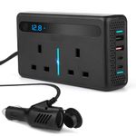 Upgraded 300W Car Power Inverter DC 12V to AC 240V with 2 UK Plug Sockets, 2 USB-A and 2 USB-C PD Ports, QC3.0 Fast Charging, Cigarette Lighter Adapter for Car, Truck, RV, Camping