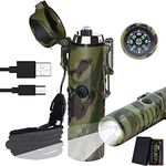 Electric Lighter (Rechargeable),3 in 1 Windproof Plasma Lighter with Tactical Flashlight & Compass,Portable Flameless Arc Lighters for Camping Hiking Outdoor Adventure Survival Tactical (Camouflage)