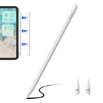 Case U Upgraded iPad Pencil with Dual Charge Mode for Apple iPad, Magnetic Wireless Charging & Type-C Charging Stylus Pen for iPad 2018 & Later (Metallic White)