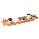 Mind Reader Bathtub Tray, Shower Organizer, Bathroom Accessory, Wood Tray, Rayon from Bamboo, 69.9L x 14.6W x 4.4H cm, Brown