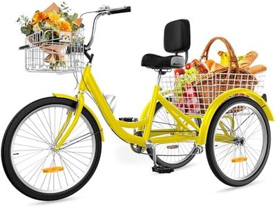 DWVO 24 26 Inch Adult Tricycle, Single Speed 7-Speed 3-Wheel Bike for Adults, Trike for Women Men with Detachable Front and Rear Baskets for Picnic Exercise Shopping