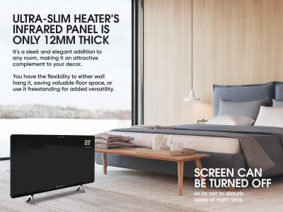 BERG Smart Glass Panel Heater, Black – 720W Electric Heating