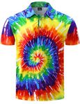 LINOCOUTON Men's American Patriotic Flag Pride Day Golf Polo Short Sleeve Shirt, Rainbow Tie Dye, Large