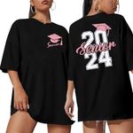 MOUSYA Senior 2024 Oversized Shirts Woman Class of 2024 Tshirt Graduation Gift Shirt Casual Short Sleeve Tee Tops, Black, Medium