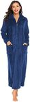 Ekouaer Women's Flannel Robe Zipper Front Robes Full Length Bathrobe Dark Blue,X-Large