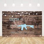 Ticuenicoa 5x3ft Guns or Glitter Gender Reveal Backdrop Rustic Brown Wooden Photography Background He or She Boy or Girl Blue or Pink Baby Shower Cake Table Party Photo Shoot Props Booth Studio Banner