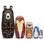 ELUTONG Traditional Russian Nesting Dolls - Wooden Bear Matryoshka Nested Dolls, 5Pcs/Set Handmade Stacking Educational Learning Kids Toys