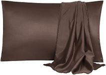 uxcell 2 Pack Silk Satin Pillowcase for Hair and Skin, Cool, Silky, Soft Breathable Pillow Cases Standard Size 20x26 Inch Brown with Envelope Closure