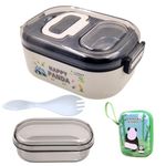 PLUSPOINT Stainless Steel Lunch Box For Kids Microwave Safe Insulated Tiffin Box Tableware Set Portable Containers Tiffin Box For School Boys, Girls (Panda), 700Ml