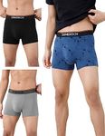 DAMENSCH Men's Deo-Cotton Deodorizing Trunk- Pack of 3- Marbled Blue, Sweet Black, Dessert Grey- Medium