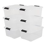 Iris Ohyama, Plastic storage boxes with lid and closing clips, 15L, Set of 6, Integrated Handles, Stackable, BPA free, Bedroom, Office, Living room, TB-15, Clear