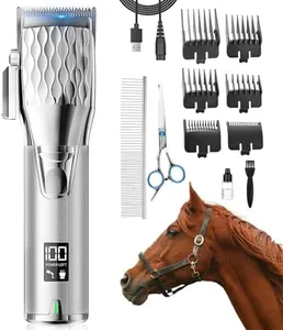 GHWMYD Rechargeable Horses Clippers, Cordless Pet Hair Trimmer Shaver with 6 Guide Guards, 2500mAh Large Battery Capacity Electric Grooming Kit for Livestock Animal Thick Coat, Light Weight 0.8lbs