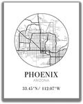 Phoenix AZ City Street Map Wall Art - 11x14 UNFRAMED Modern Abstract Black & White Aerial View Decor Print with Coordinates. Makes a great Arizona-Themed Gift.