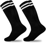 Kids Soccer Socks, 2 Pairs Sports Girls Boys Knee High Tube Socks Toddler Stripes School Uniform Stockings（#3 Black 3-6 Years）