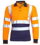 shelikes Mens Hi Vis Viz Polo Tshirt Top Long Sleeve Polos Shirt Workwear High Visibility Tee Shirt