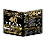 HOMANGA 40th Birthday Card for Men and Women, 40th Birthday Gifts for Women Men, Back in 1984 Jumbo 40th Bday Card For Wife Husband, Giant 40 Year Birthday Card, Black Gold 20x25 CM