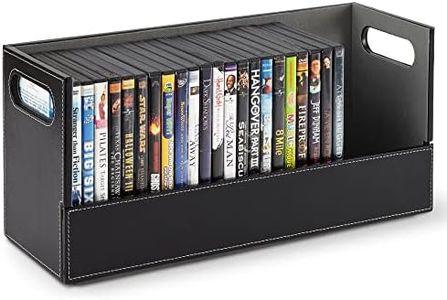 Stock Your Home DVD Storage Box, Movie Shelf Organizer for Blu-Ray, Video Game Cases, CDs, VHS Tape Display Stand, Disc Holder Can Store Up to 28 DVDs, Faux Leather (Black)