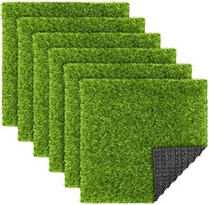 TURSTIN 6 Packs Artificial Grass Square Mat 12 x 12 Inch Fake Grass Turf Patch with Drainage Hole Synthetic Garden Grass Tiles Realistic Grass Rug for DIY Indoor Outdoor