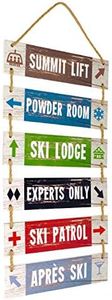 EXCELLO GLOBAL PRODUCTS Large Hanging Wall Sign: Rustic Wooden Decor (Summit Lift, Powder Room, Ski Lodge, Experts Only, Ski Patrol, Apres Ski) Hanging Wood Wall Decoration