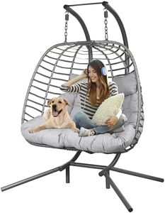 Double Hanging Egg Chair wth Stand, Patio Hammock Swing Chair with Cushion Loveseat for Bedroom, Balcony, Garden, Indoor, Outdoor