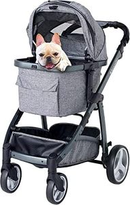 OFT Pet Cart, First Class for Dogs, Stroller, Pet Buggy, 4 Wheels, Front Wheels, 360° Rotation, Foldable, Carrying Cot, Removable, Separation, Prevents Popouts, Includes 2 Leads, Nursing Care, Multiple Heads, Load Capacity 66.1 lbs (30 kg), Earth Gray