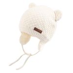 XIAOHAWANG Baby Hat Cute Bear Toddler Earflap Beanie Warm for Fall Winter (White, S(0-6 Months))