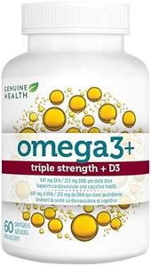 Genuine Health Omega3+ Triple-Strength + D3, 60 softgels, 647mg EPA, 253mg DHA, 1000IU Vitamin D3, Supports healthy heart and brain function, Wild-caught, Non-GMO