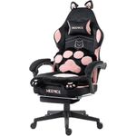 Gaming Chair Cute with Cat Ears Paw Lumbar and Cushion,Ergonomic Computer Chair with Footrest,Reclining PC Game Chair for Girl Computer Chair 300lbs for Adult Black and Pink