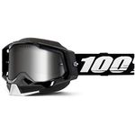 100% Racecraft 2 Snowmobile Anti-Fog Goggles - Powersport Racing Protective Eyewear (BLACK - Mirror Silver Lens)