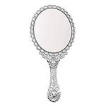 Vintage Hand Mirror with Handle - Cute Cosmetic Handheld Mirror Vanity Makeup Mirror Travel Mirrors 9.8x4.5in (Silver)