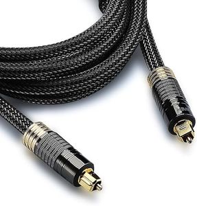 FosPower 24K Gold Plated Toslink Digital Optical Audio Cable (S/PDIF) - [Zero RFI & EMI Interference] Metal Connectors & Ultra Durable Nylon Braided Jacket (3ft)