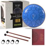 Steel Tongue Drum, Wise Harmony Steel Drum,12 Inch 13 Note Steel Hand Drum with Bag Music Book Drumsticks, Glow In The Dark, Musical Education, Meditation or Yoga, Zen Gift (Blue)