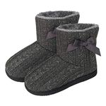 ZAPZEAL Men's Faux Fur Lined Knit Anti-Slip Indoor Slippers Boot House Slipper Bootie Mens Cable Knit Festive Warm Sherpa Lined Winter Slipper Boots (Knit-Grey Size 1-2 UK)