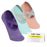Mint & Oak Women Non-Slip Pilates Socks with Grips Ankle Length Pack of 3 | Silicone Cotton Pilates Socks | Ideal For Yoga, Pilates, Gym, Workout, Barre, Aeriel | Cute Women's Gift | Free Size