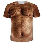 RAISEVERN T Shirt Ugly Muscle Mens Cool 3D Print Funny Graphic T-Shirts Womens Hairy Chest Funky Tee Shirt Teen Boys 80S Custom Vintage Party Gifts, L