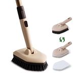 Eyliden Tub Tile Scrubber Brush with Long Handle, 2 in 1 Tub Cleaner Brush - 2 Scouring Pads & 1 Stiff Bristles Brush Head - No Scratch Scrubber Brushes for Bathroom Kitchen Toilet Wall Tub Tile Sink