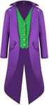 Men’s Medieval Vintage Tailcoat Steampunk Jacket Gothic Victorian Frock Coat Cosplay Halloween Costume for Adult(Purple,S)