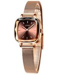 CIVO Rose Gold Womens Watch, Fashion Dress Square Wrist Watches for Women Waterproof Analog Quartz Stainless Steel Mesh Watch Simple Small Ladies Watches Gifts