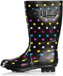 NORTY Women's Hurricane Wellie Rain Boots - Mid-Calf Length - Glossy Matte Waterproof Rubber Shoes, Multi Color Dot, 10