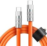 Statik TsumoCharge Fast Charging Cable 100W - Heavy-Duty Unbreakable Silicone, Supports Data Transfer Type C to Type C Cable, Cord Wrap Organizer Included, USB C to USBC 6FT/2M, Orange