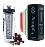 Hydracy Fruit Infuser Water Bottle - 1Litre Sport Bottle - Time Marker & Full Length Infusion Rod +27 Fruit Infused Water Recipes eBook Gift -Your Healthy Hydration Made Easy - Charcoal Black
