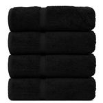 Bare Cotton Luxury Hotel&Spa Quality Collection Highly Absorbent,Quick Dry 100% Turkish Cotton 700 GSM,Eco Friendly Towel,for Bathroom Dobby Border Soft Towel Set 27X54 -Black,Bath Towels-Set of 4